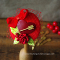 Bridal Fascinator Valentine engagement Vintage Wedding Bridesmaid red gold rose heart amors arrow Headpiece LOVE Lover Silk Bow